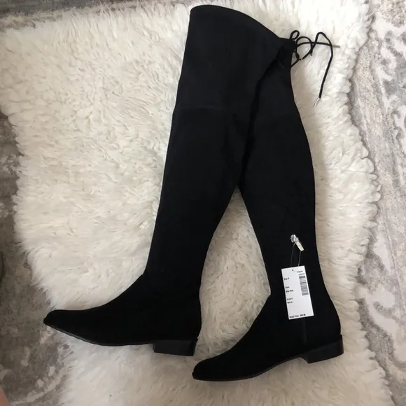 MARC FISHER 8” Calf Black Flat Over the Knee Boots