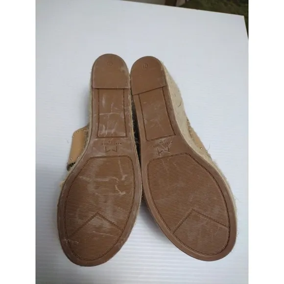 Marc Fisher Angelina Women's Tan Studded Espadrille Wedge Platform Size 7.5