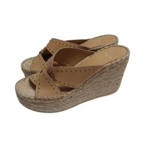 Marc Fisher Angelina Women's Tan Studded Espadrille Wedge Platform Size 7.5