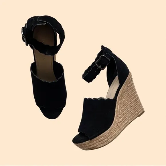 Marc Fisher Black Suede Wedges Size 7.5