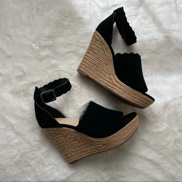 Marc Fisher Black Suede Wedges Size 7.5