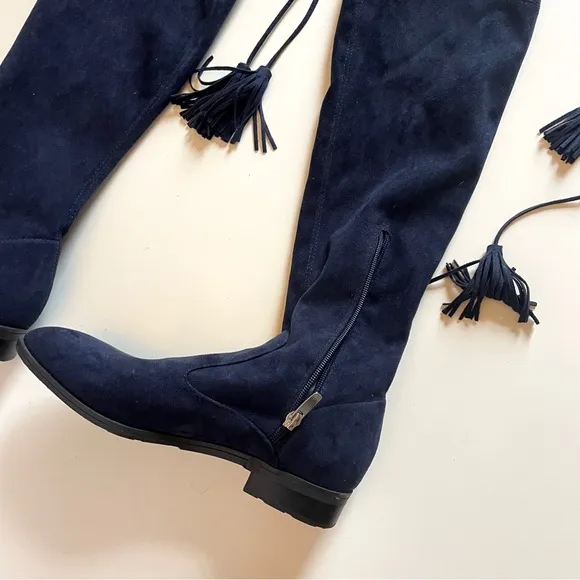 Marc Fisher Blue Suede Over The Knee Flat Boots 7.5
