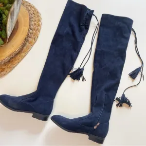 Marc Fisher Blue Suede Over The Knee Flat Boots 7.5