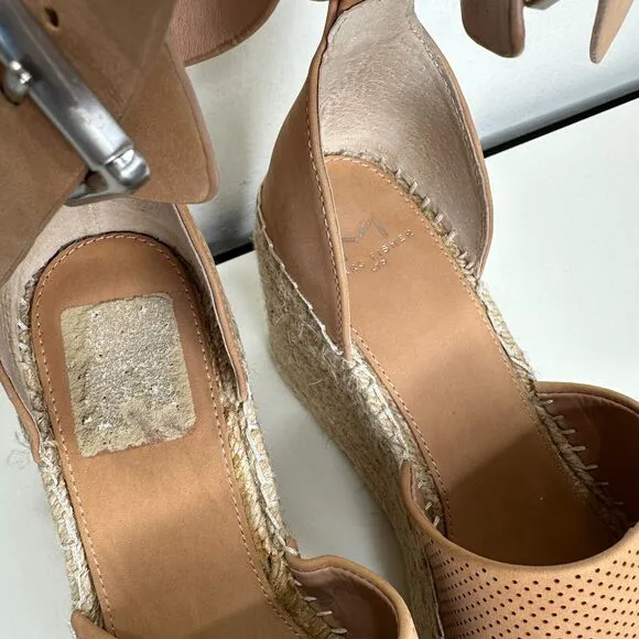 Marc Fisher Cute Tan Adalyne Platform Leather Open Toe Espadrille Wedges 7.5