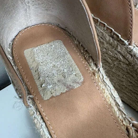 Marc Fisher Cute Tan Adalyne Platform Leather Open Toe Espadrille Wedges 7.5