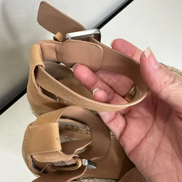 Marc Fisher Cute Tan Adalyne Platform Leather Open Toe Espadrille Wedges 7.5