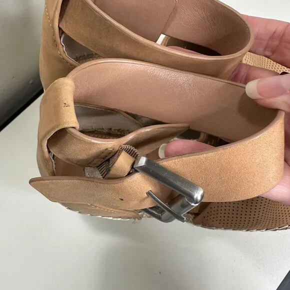 Marc Fisher Cute Tan Adalyne Platform Leather Open Toe Espadrille Wedges 7.5