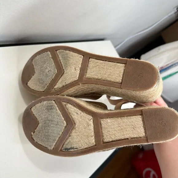 Marc Fisher Cute Tan Adalyne Platform Leather Open Toe Espadrille Wedges 7.5