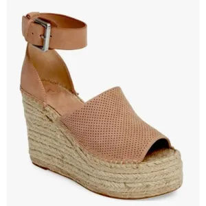 Marc Fisher Cute Tan Adalyne Platform Leather Open Toe Espadrille Wedges 7.5