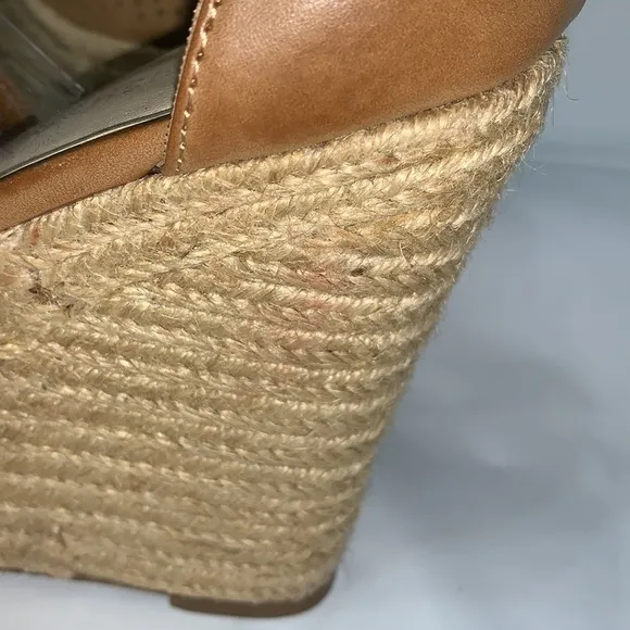MARC Fisher Hiro2-C Tan Perforated Ankle Strap Espadrille Wedges Size 7M