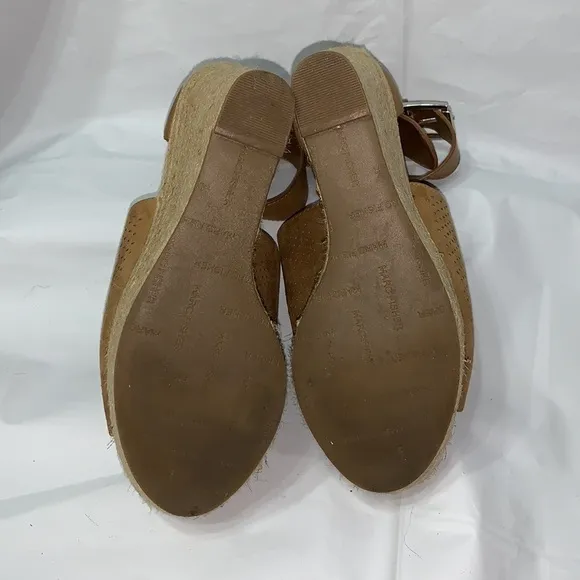 MARC Fisher Hiro2-C Tan Perforated Ankle Strap Espadrille Wedges Size 7M