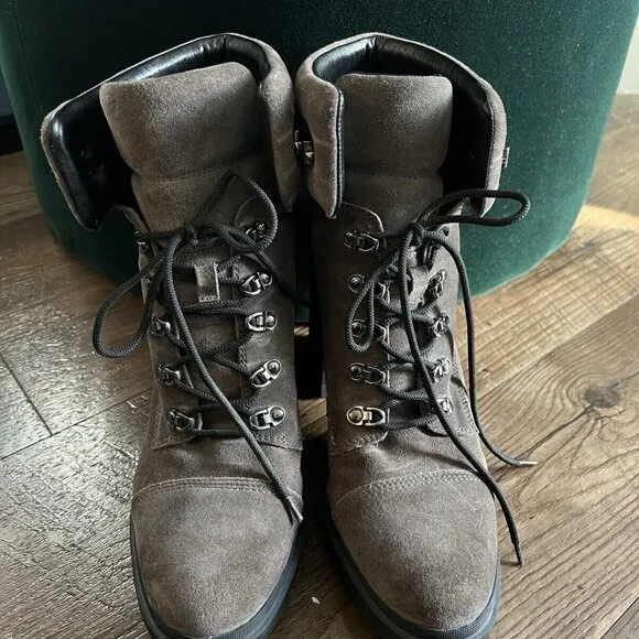 Marc Fisher Kachine Boots Size 9.5 Gray Heeled Suede