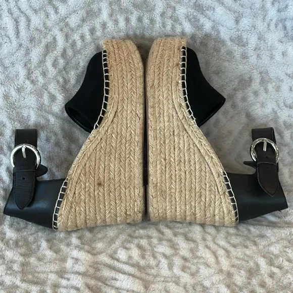 Marc Fisher LTD Alida Espadrille Wedge Black Tan Leather Suede Wedge✨EUC✨ size 7