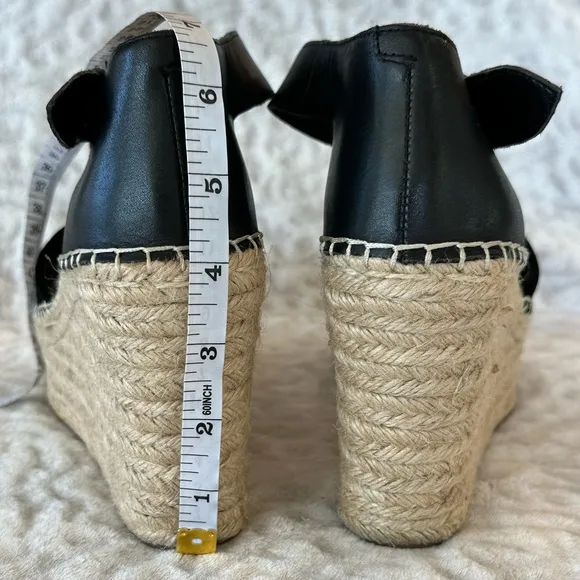 Marc Fisher LTD Alida Espadrille Wedge Black Tan Leather Suede Wedge✨EUC✨ size 7