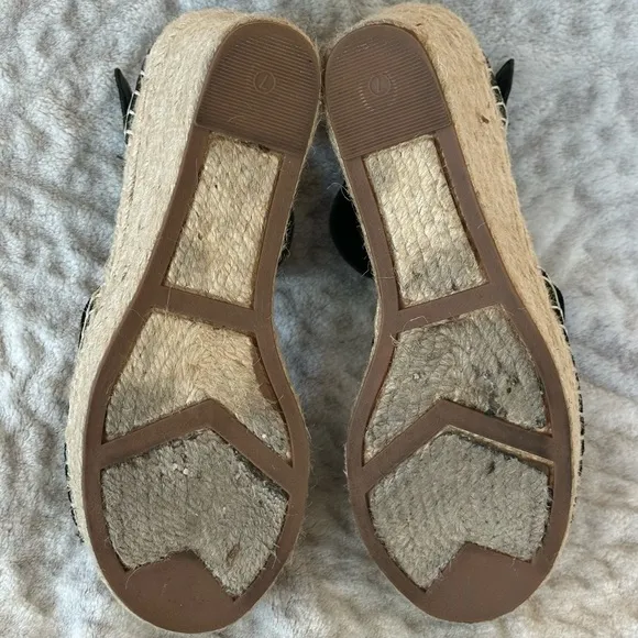 Marc Fisher LTD Alida Espadrille Wedge Black Tan Leather Suede Wedge✨EUC✨ size 7