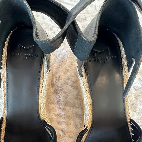 Marc Fisher LTD Alida Espadrille Wedge Black Tan Leather Suede Wedge✨EUC✨ size 7