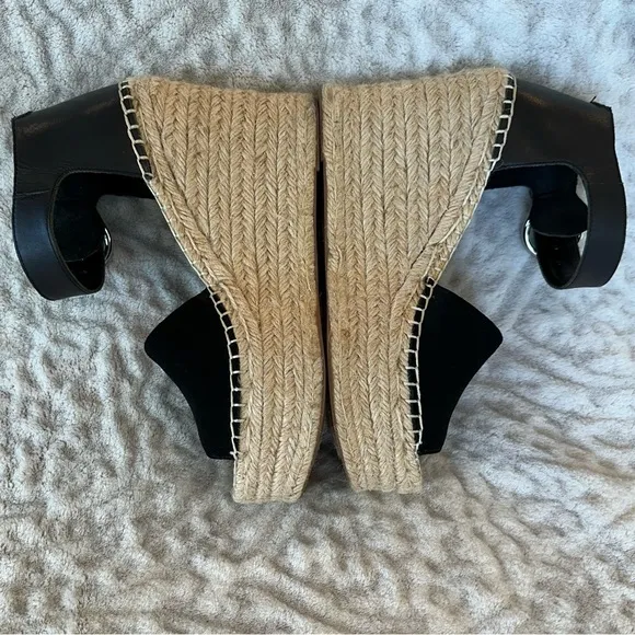 Marc Fisher LTD Alida Espadrille Wedge Black Tan Leather Suede Wedge✨EUC✨ size 7