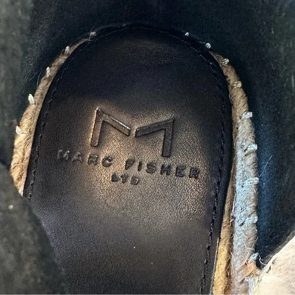 Marc Fisher LTD Alida Espadrille Wedge Black Tan Leather Suede Wedge✨EUC✨ size 7