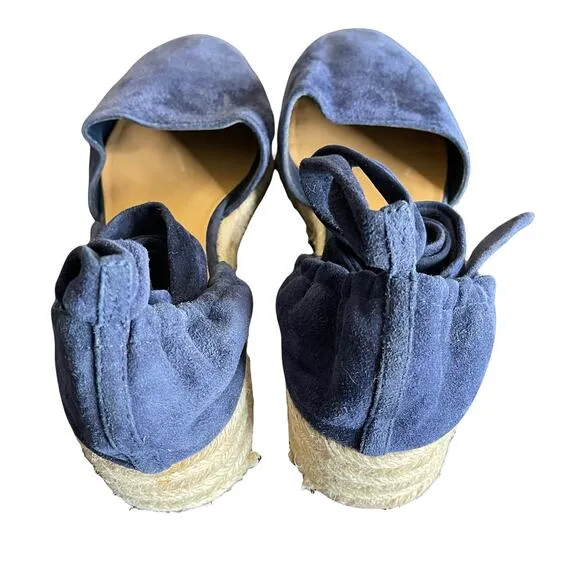 Marc Fisher LTD Navy Espadrille Baylee Suede Wedges Strappy Wrap Tie 6.5M