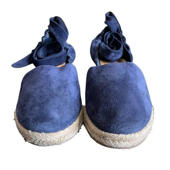 Marc Fisher LTD Navy Espadrille Baylee Suede Wedges Strappy Wrap Tie 6.5M
