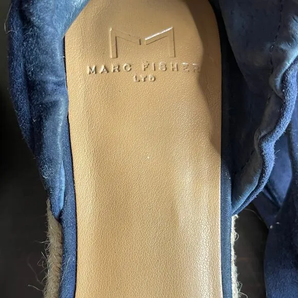 Marc Fisher LTD Navy Espadrille Baylee Suede Wedges Strappy Wrap Tie 6.5M