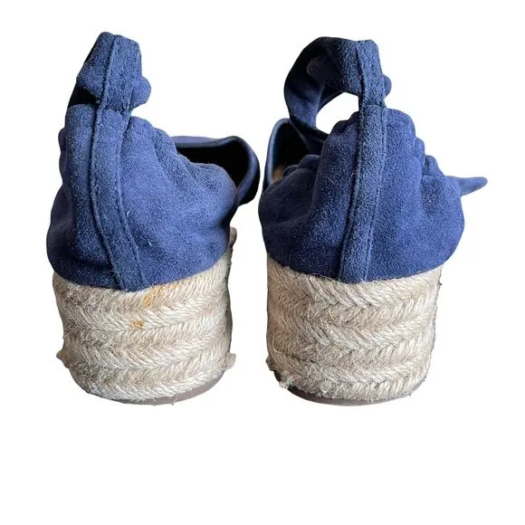 Marc Fisher LTD Navy Espadrille Baylee Suede Wedges Strappy Wrap Tie 6.5M