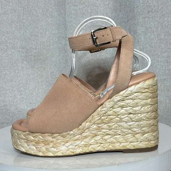 MARC FISHER LTD NELLY ANKLE STRAP SUEDE WOMENS  ESPADRILLE WEDGES **NWT**