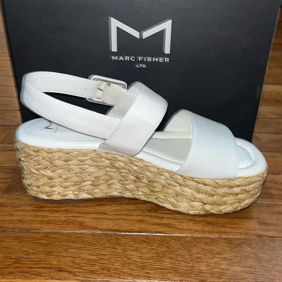 Marc Fisher LTD Patryce Platform Wedge Sandals Ivory &amp; Tan Women’s Size 10