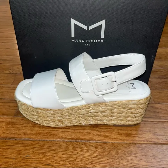 Marc Fisher LTD Patryce Platform Wedge Sandals Ivory &amp; Tan Women’s Size 10