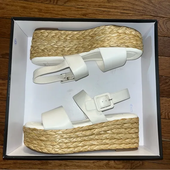 Marc Fisher LTD Patryce Platform Wedge Sandals Ivory &amp; Tan Women’s Size 10