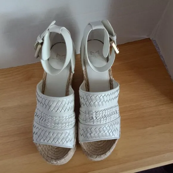 Marc Fisher LTD White Woven Leather Espadrille Platform Wedge Sandals Size 8