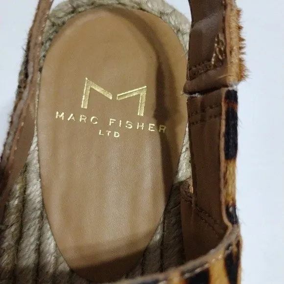 Marc Fisher Rexly Real Fur Leopard Leather Strap Espadrille Platform Sandals 6.5