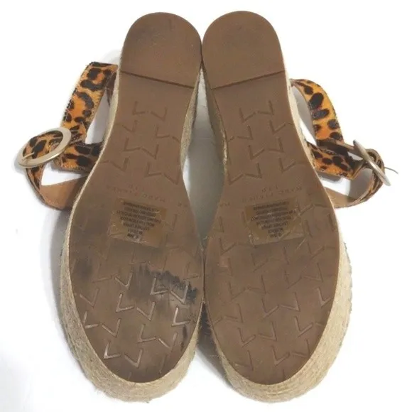 Marc Fisher Rexly Real Fur Leopard Leather Strap Espadrille Platform Sandals 6.5