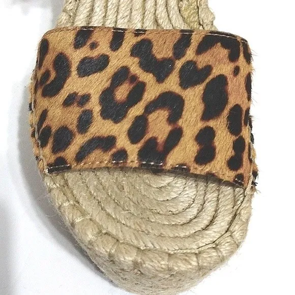 Marc Fisher Rexly Real Fur Leopard Leather Strap Espadrille Platform Sandals 6.5