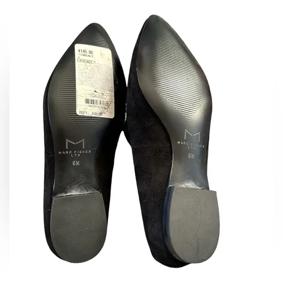 MARC FISHER TANIALY BLACK WHITE LEATHER SUEDE LOAFER FLATS SHOES 6