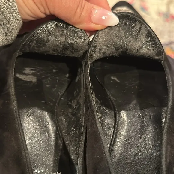 MARC FISHER TANIALY BLACK WHITE LEATHER SUEDE LOAFER FLATS SHOES 6