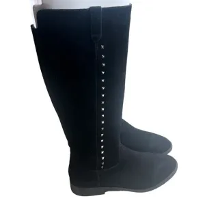 MARC FISHER Women's 8.5 Secrit Tall Shaft Boots Studded Suede Leather Flat Black