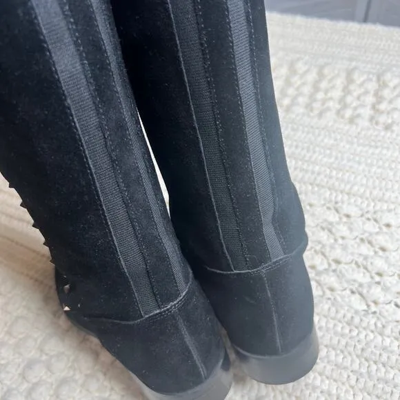 MARC FISHER Women's 8.5 Secrit Tall Shaft Boots Studded Suede Leather Flat Black