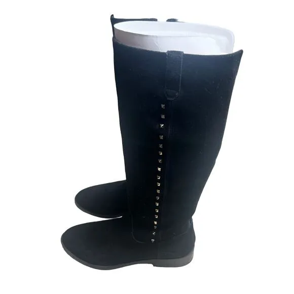 MARC FISHER Women's 8.5 Secrit Tall Shaft Boots Studded Suede Leather Flat Black