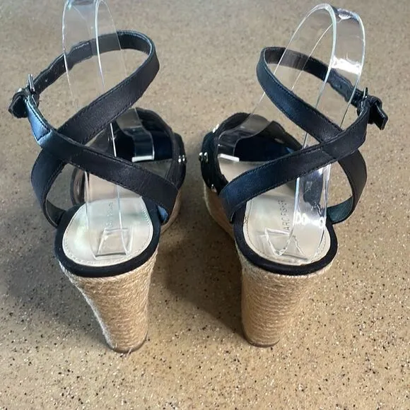 Marc Fisher &quot;Hata&quot; Espadrille Wedge Studded Sandals Black Suede sz 8
