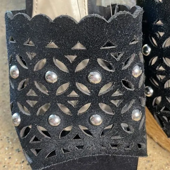 Marc Fisher &quot;Hata&quot; Espadrille Wedge Studded Sandals Black Suede sz 8