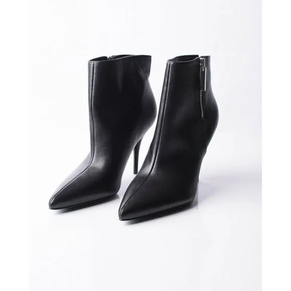 Marc Fisher Faye Womens Black Leather Heeled Ankle Booties Boots Sz 7 Zip Up