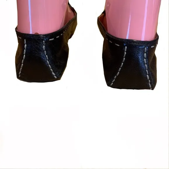 MARC JACOBS BLACK LEATHER DRIVING LOAFER SHOES WITH TEAL &amp; CREAM DECOR (36.5)