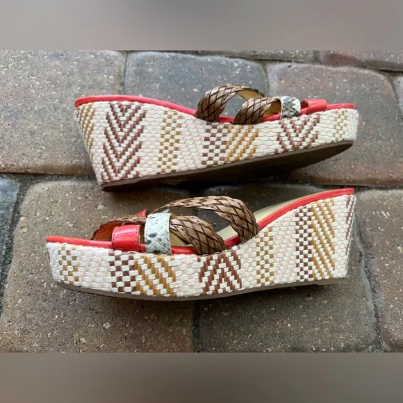Marc Joseph coral and Brown Wedges with Braided Straps