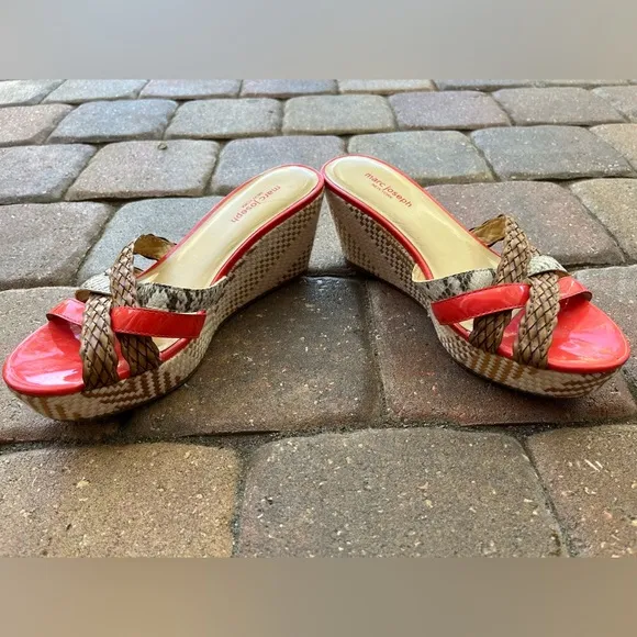 Marc Joseph coral and Brown Wedges with Braided Straps