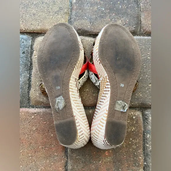 Marc Joseph coral and Brown Wedges with Braided Straps