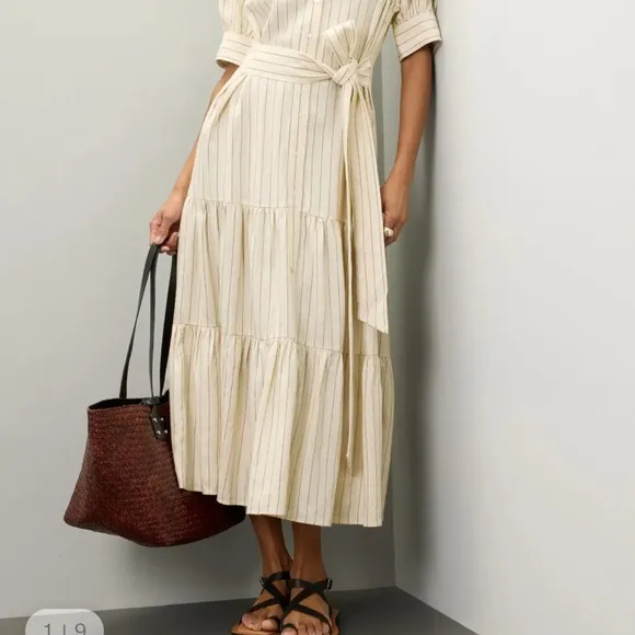 Marissa Webb Collective Tie Waist Linen Midi Dress women size 14 EUC RtR
