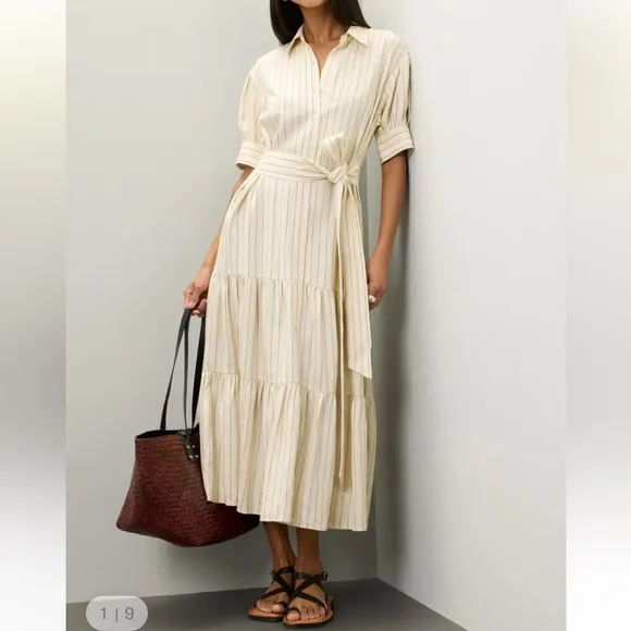 Marissa Webb Collective Tie Waist Linen Midi Dress women size 14 EUC RtR