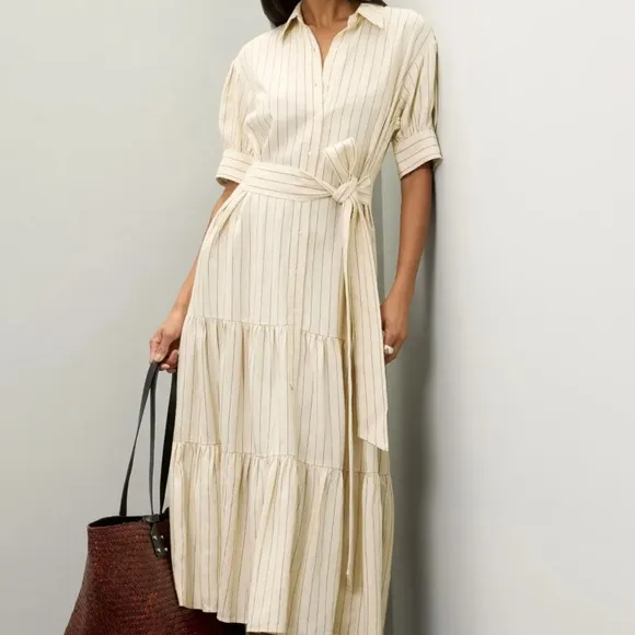 Marissa Webb Collective Tie Waist Linen Midi Dress women size 14 EUC RtR