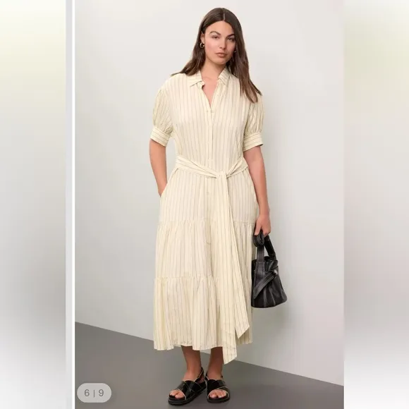 Marissa Webb Collective Tie Waist Linen Midi Dress women size 14 EUC RtR